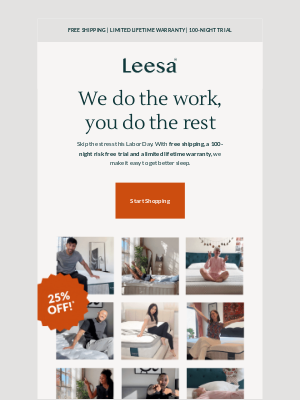 Leesa - Shop stress-free and save 25%*