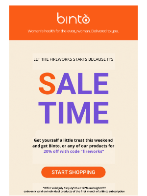 BINTO - Bring on the fireworks with 20% off!