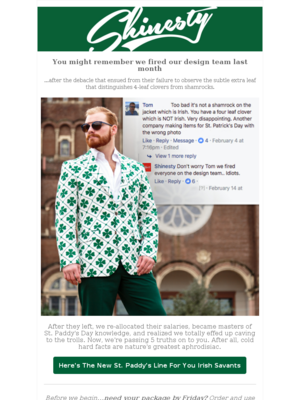 St Patty's Day email by Shinesty