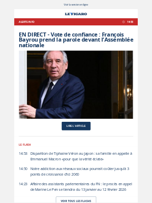 Le Figaro (France) - 🔴 EN DIRECT - Vote de confiance : François Bayrou prend la parole devant l’Assemblée nationale