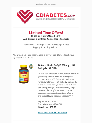 Costco - For Limited Time: $8 OFF on Nature Made CoQ10 and Discounts On Other Nature Made Products
