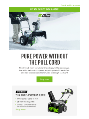 EGO - Get winter ready with EGO snow blowers. Now on sale!