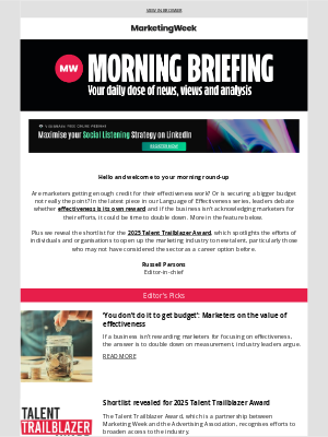 Marketing Week - ‘You don’t do it to get budget’: Marketers on the value of effectiveness