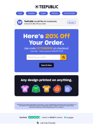 TeePublic - Here’s 20% off just for you!