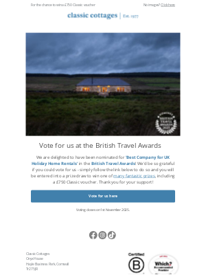 Classic Cottages - Vote for us at the British Travel Awards ✨