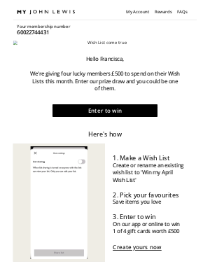 John Lewis (United Kingdom) - Francisca, win £500 to spend this April