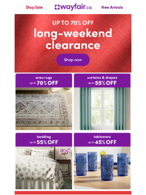 Wayfair (Canada) - 🔔 LONG-WEEKEND CLEARANCE 🔔