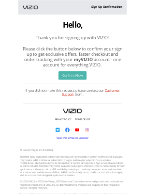 VIZIO - Confirm Your VIZIO Sign Up