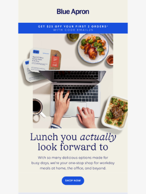 Blue Apron - No sad desk lunches for $25 OFF