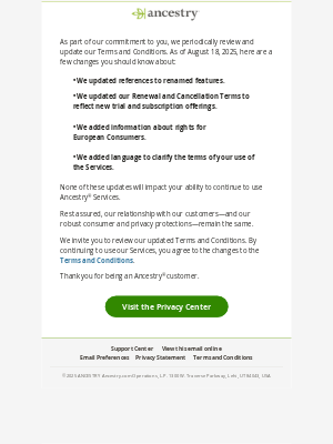 Ancestry - We’ve updated our Terms and Conditions