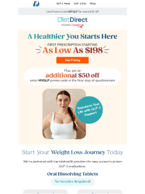 Diet Direct - Start Strong: Get $50 OFF Your First Month of GLP-1 Support 💊