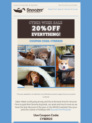 Snoozer Pet Products - 20% Off All Pet Products — Celebrate Black Friday!