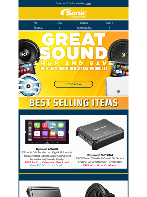 Sonic Electronix - Unlock Up to 35% OFF AND FREE GEAR on Best-Selling Car Audio Gear!