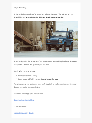 Cuts Clothing - Early Access | Win $100k or a Custom Defender