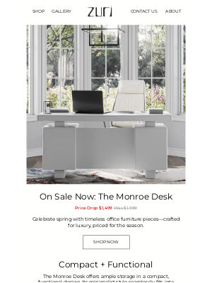Zuri Furniture - PRICE DROP: The Monroe Desk $500 Off Now!