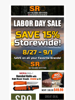 Self Reliance Outfitters - Labor Day Deals You Can't Miss!