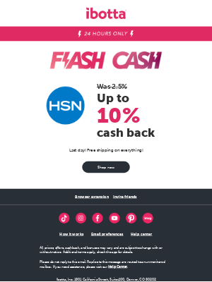 Ibotta - HSN: 24 Hour Flash Cash ⚡️
