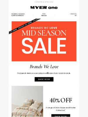 MYER (Australia) - BIG Brand Savings Inside | 40% off a range of Linen House & Private Collection