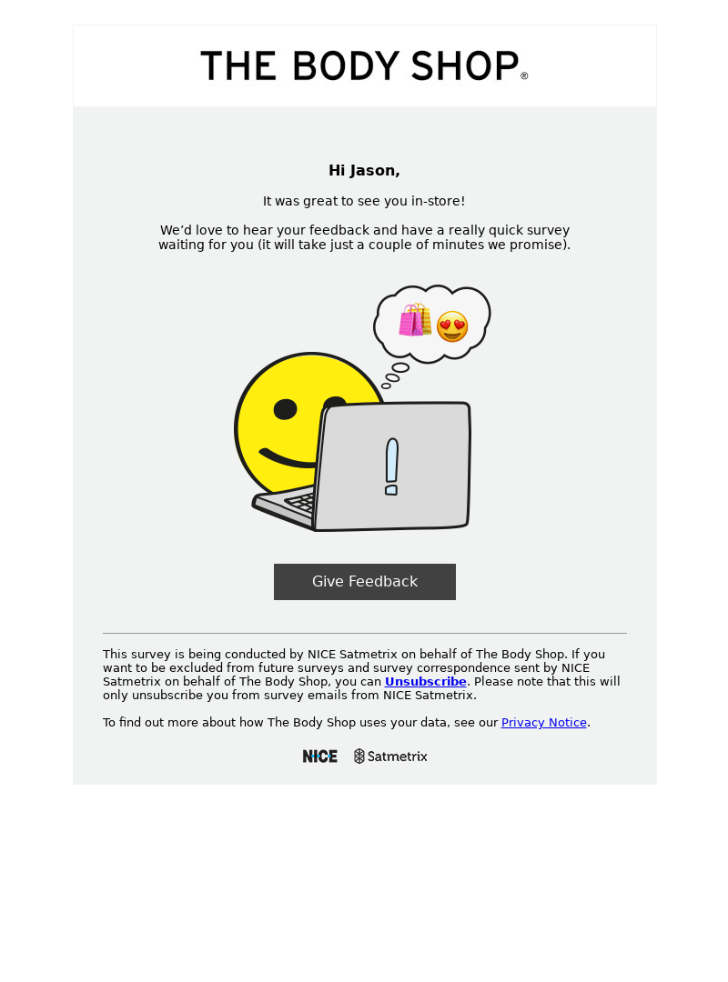 The Body Shop - We're all ears - Your recent store experience