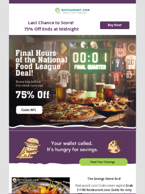 Restaurant - Final Hours for NFL Savings ⏰