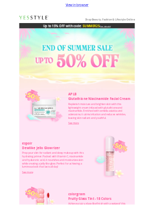 YesStyle (Hong Kong) - Hurry! Grab 50% off deals at our End of Summer Sale!