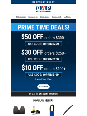Buy Auto Parts - It's Prime Time for SAVINGS!