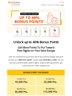 Choice Hotels - Final Deal Reveal: Up to 40% Bonus Points!