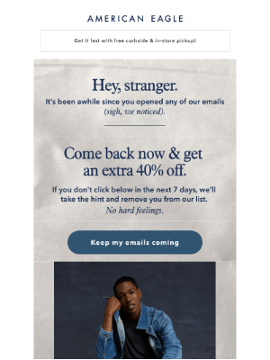 American Eagle Outfitters - Ghosting us? Come back for an EXTRA 40% OFF 🥺