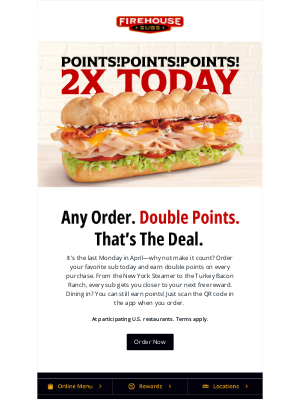 Firehouse Subs - Double Points! Heck Yeah!