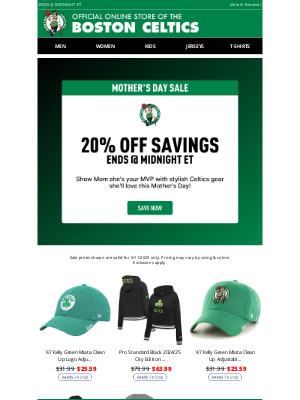 Boston Celtics Store - Mother's Day Special: 20% Off Celtics Savings