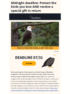 National Audubon Society - Midnight deadline: Protect the birds you love AND receive a special gift in return