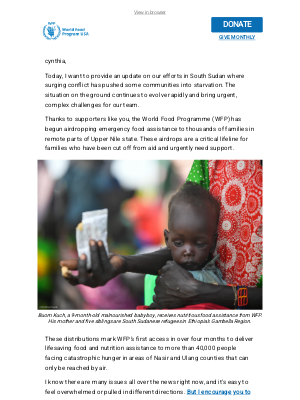World Food Program USA - CRITICAL UPDATE: Did you see this, cynthia? ✈️