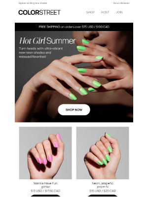 Color Street - NEW and NEON: The Hot Girl Summer Collection & FREE shipping offer