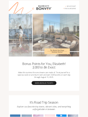 Marriott International - Elizabeth, Earn 3,000 Bonus Points on Your Next Stay 🥳