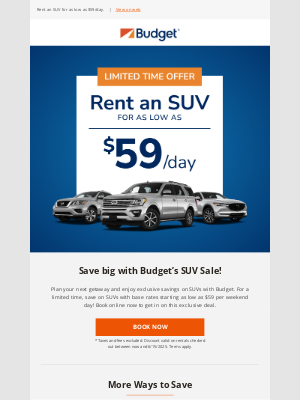 Budget - STILL TIME to save big on SUVs, Lucille!