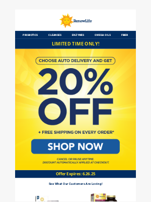 Renew Life - Lock in your 20% OFF for Auto Delivery
