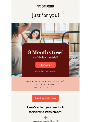 Noom - Limited time only: 8 months free on an entire year of Noom 💪