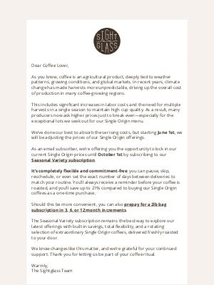 Sightglass Coffee - An update on our Single Origin coffees
