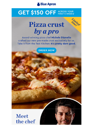 Blue Apron - Limited time! $150 OFF + Chef-crafted pizza crust