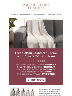 Pacific Coast Bedding - Get Ready to Cuddle up With a Free Throw!