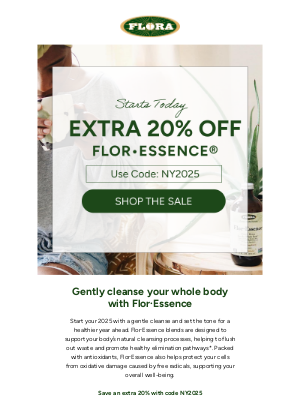 Flora Health - Kickstart 2025 with 20% Off Flor•Essence Cleanses