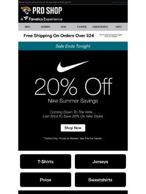 Jacksonville Jaguars - Final Day To Save 20% On Nike + Free Shipping!