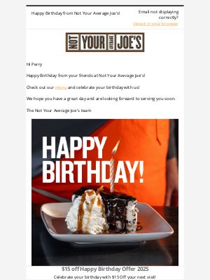 Not Your Average Joe’s - Happy Birthday from Not Your Average Joe's! 🎂