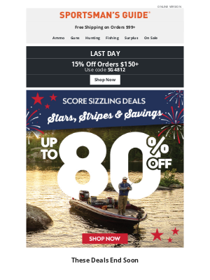 Sportsman's Guide - Up to 80% Off | Firecracker Savings