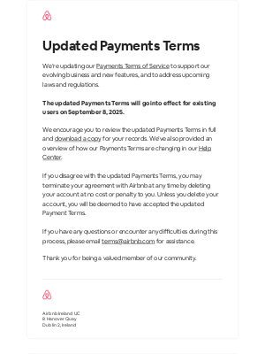 Airbnb - We’re updating our Payments Terms of Service