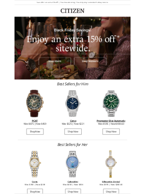 Citizen Watch Company - Black Friday is Here! Save an Extra 15% Off Best Sellers & More!
