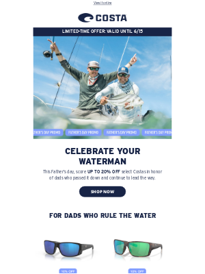 Costa Sunglasses - Celebrate Your Waterman: Up to 20% OFF*