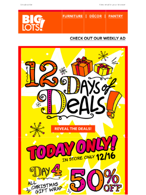 Big Lots - Day 4: 50% OFF Gift Wrap 🎄