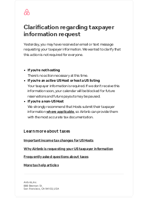 Airbnb - Taxpayer information clarification