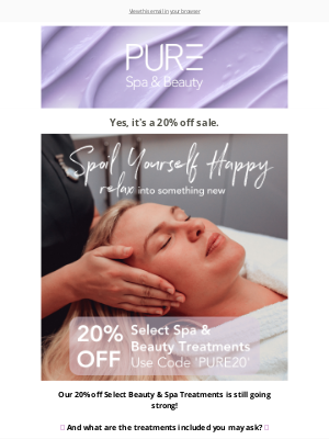 PURE Spa & Beauty - 20% off your favourites! 😉